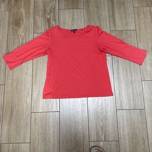 EILEEN FISHER Top M Stretch Organic Cotton Jersey Short Sleeve Basic Orange  USA